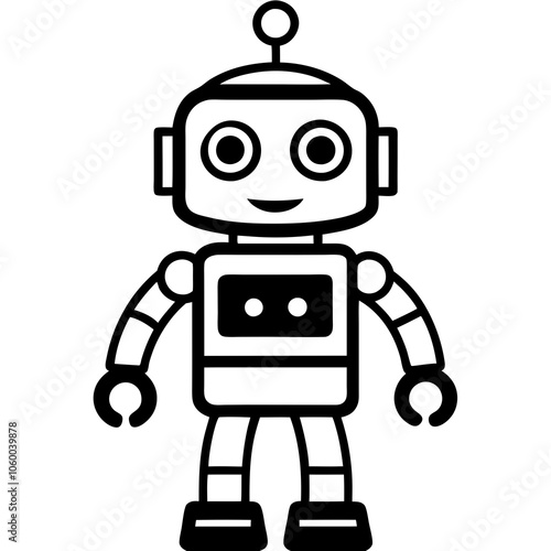 cute robot kid's Line Art on a White Background