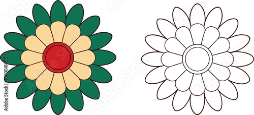 Colorful Flower with Red Center and Outline