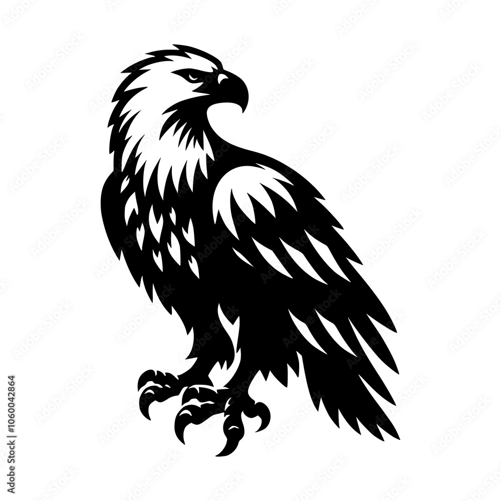 Fototapeta premium Eagle silhouette vector with white background 