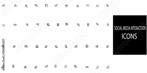 Social media interaction simple concept 44 icons set. Contains such  like, comment, share, post, follow, friend, tag, message.Vector illustration.