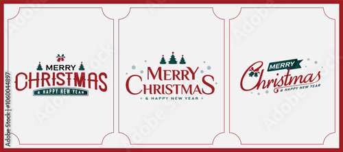 Greeting cards with the words Merry Christmas and Happy New Year in a combination of writing styles.