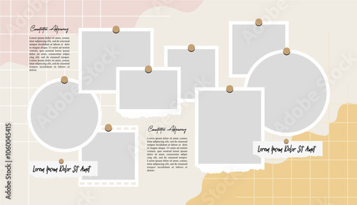Pictures or photos frame collage, page grid layout abstract photo frames and digital photo wall template