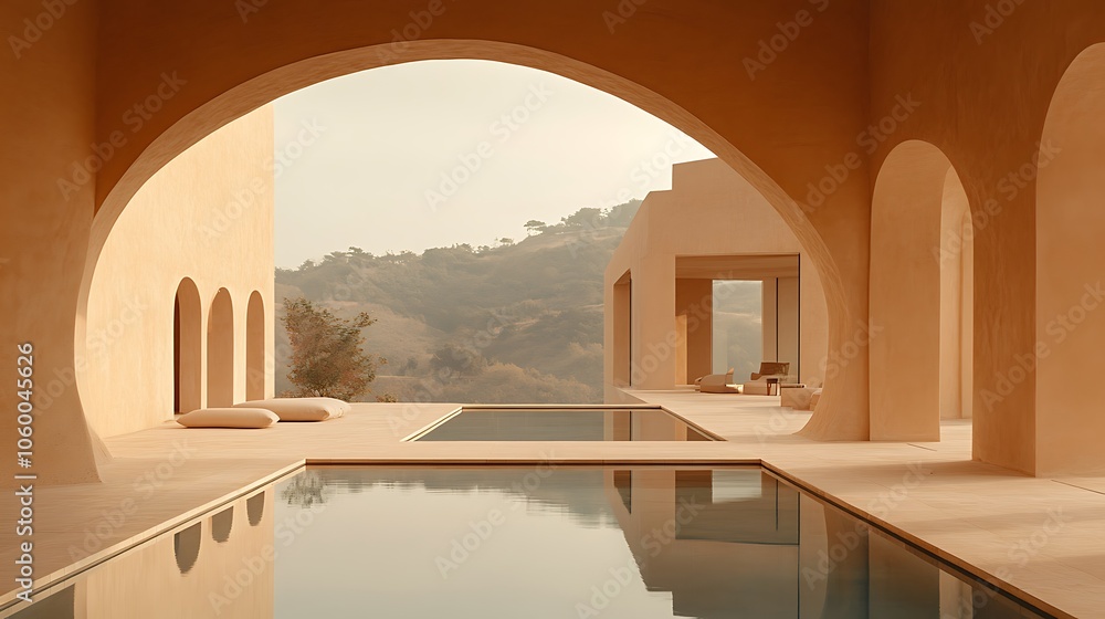 Fototapeta premium Modern architectural oasis tranquil poolside escape surrounded by nature