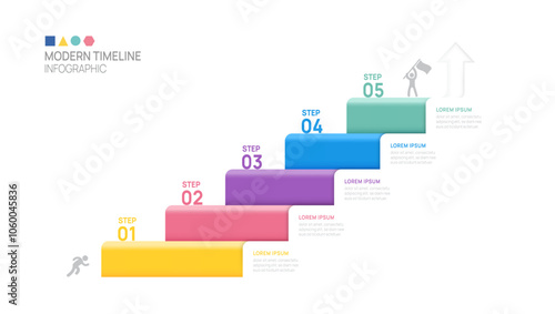 ladder Infographic 5 steps stairs to success growth template. Business process. Vector illustration.