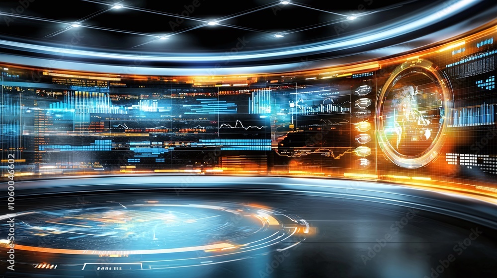 Obraz premium Futuristic Technology Background with Data and World Map Display.