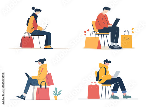 online shopping concept e-commerce flash sale digital illustration vector shopping bag