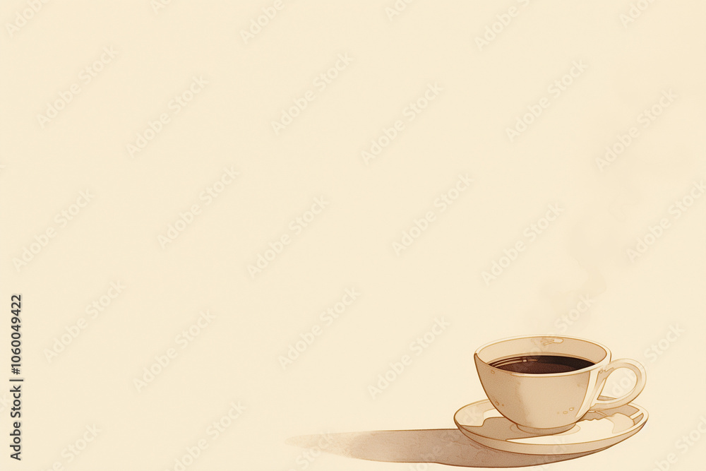 Obraz premium 白いシンプルな背景と珈琲の入ったコーヒーカップ