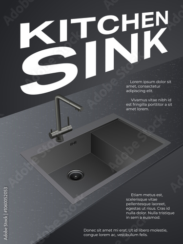 Kitchen sink. Advertising poster. Vector illustration. Sketch for creativity.