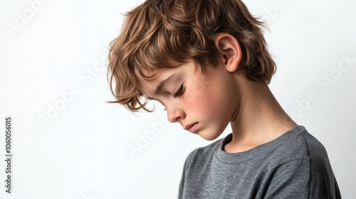 Thoughtful Boy Sitting with Head Hanging Low