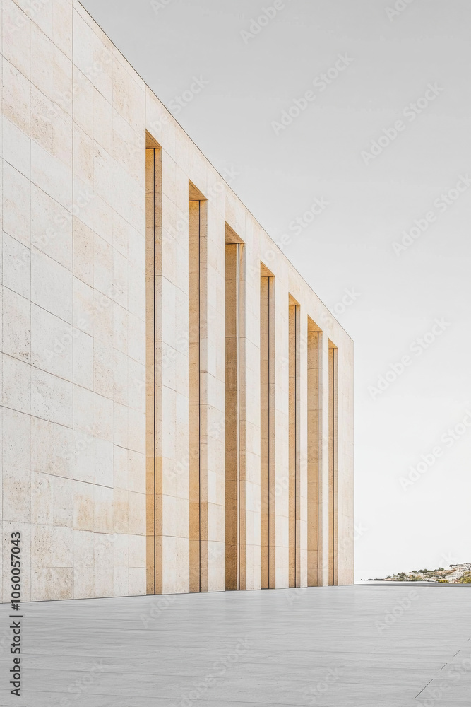 Naklejka premium Modern architectural design showcasing elongated windows against a minimalist backdrop