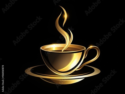 Golden Coffee Cup Silhouette Logo Design - Black Background