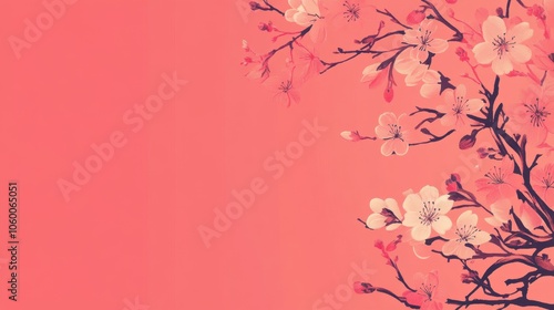 Delicate Cherry Blossoms in Soft Coral Background photo