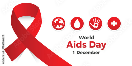 World Aids Day. Ribbon, earth, blood, hand and plus icon. Great for cards, banners, posters, social media and more. White background.