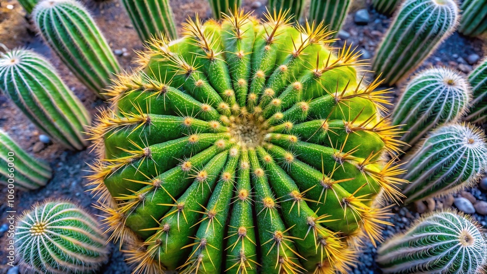 Obraz premium Aerial view of tall thick body cactus in desert