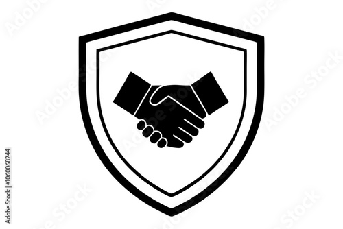 Protection shield with handshake logo design.