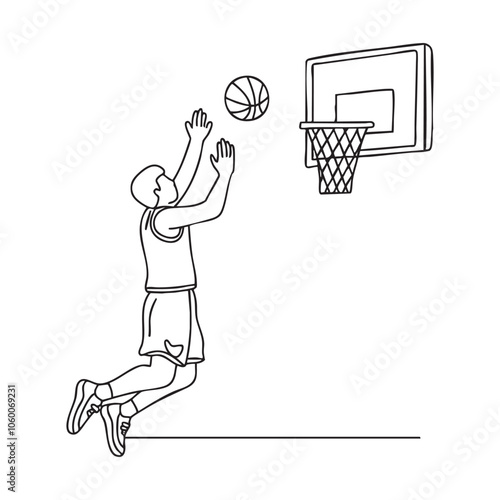 Basketball player mid-dunk, soaring toward the hoop 