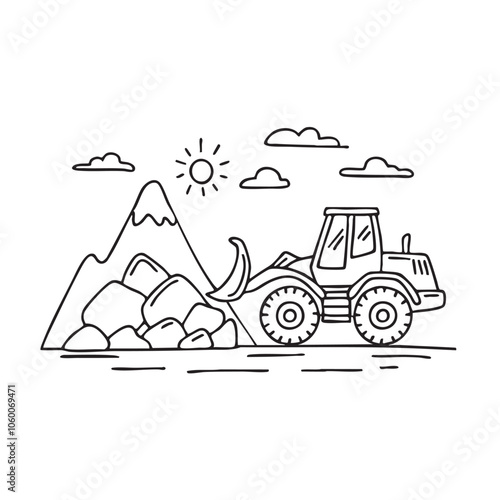Dozer moving large rocks on a mountainside 