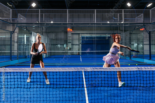 Detail from a female doubles padel match