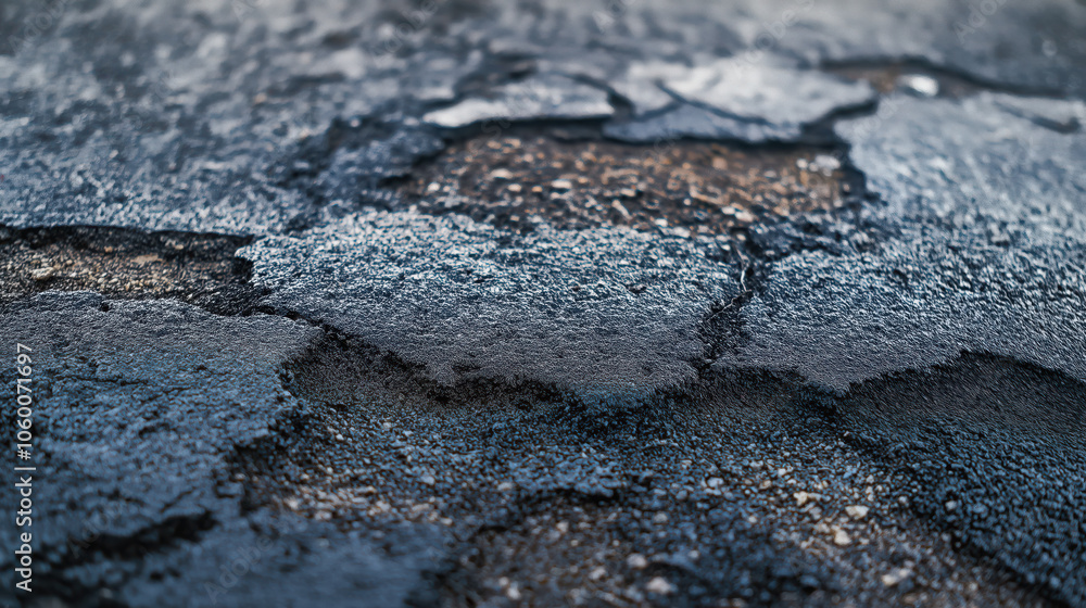 Fototapeta premium A cracked and broken surface, possibly a road or a sidewalk