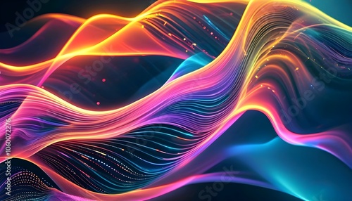 Colorful abstract fractal background with dynamic waves and glowing patterns, blending elements of space and fire for a futuristic wallpaper effect photo