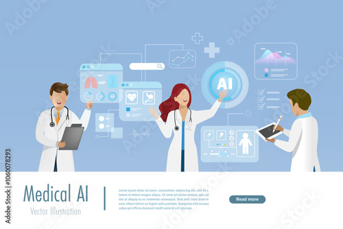 Doctor touch AI medical data network connecting. Artificial intelligence innovation technology for diagnosis, care, and increasing accuracy patient treatment. Research and development. 