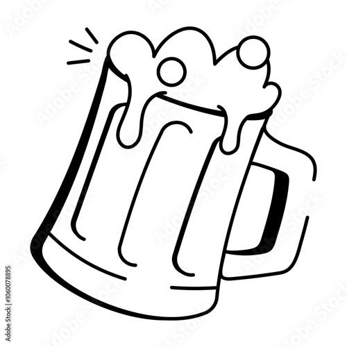 Doodle icon of a beer mug with foam spilling over the top
