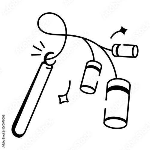 Doodle icon of firecrackers with a lit fuse and sparks
