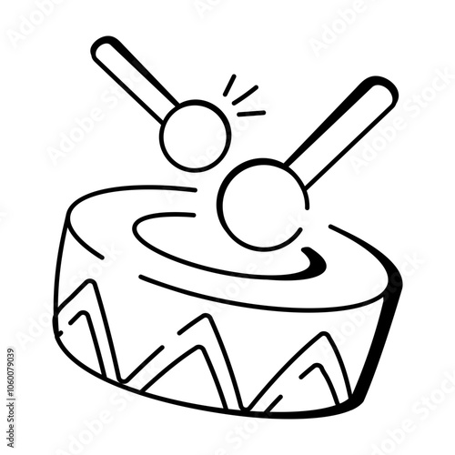 Doodle icon of a drum beating with drumsticks

