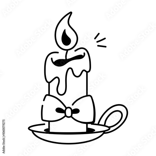 Doodle icon of a candle with a bow 
