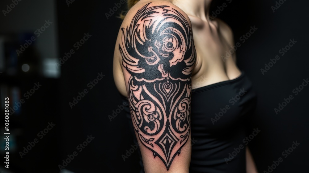 Detailed Japanese-inspired arm sleeve tattoo designs with bold black and white contrast, on a clean white background.