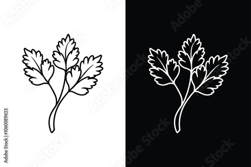 Cilantro vegetable for cooking meals. A bright element isolated on white for design. Black and White for coloring. Organic vegetables and fruits cartoon concepts.