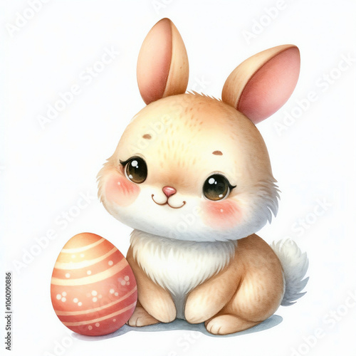  Cute cartoon easter bunny on white background. AI