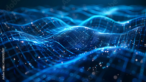 digital abstract concept with swirling lines and a circuit pattern, symbolizing technology on a dark blue background