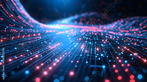 digital abstract concept with swirling lines and a circuit pattern, symbolizing technology on a dark blue background