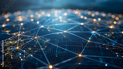 digital representation of global communication networks, showcasing interconnected nodes and data flow, symbolizing worldwide connectivity and information exchange