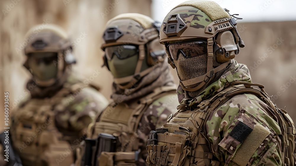 Fototapeta premium Military Personnel in Tactical Gear and Equipment