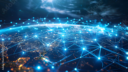 digital representation of global communication networks, showcasing interconnected nodes and data flow, symbolizing worldwide connectivity and information exchange