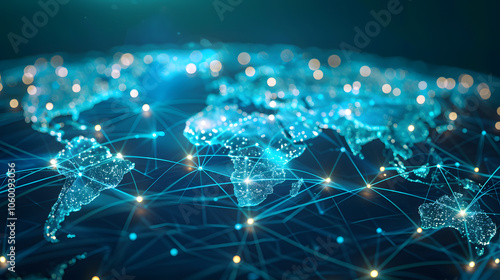 digital representation of global communication networks, showcasing interconnected nodes and data flow, symbolizing worldwide connectivity and information exchange
