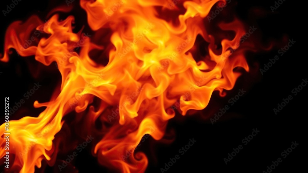 Fototapeta premium Dynamic flames burning on a black background creating a captivating and intense inferno, fire, black, heat