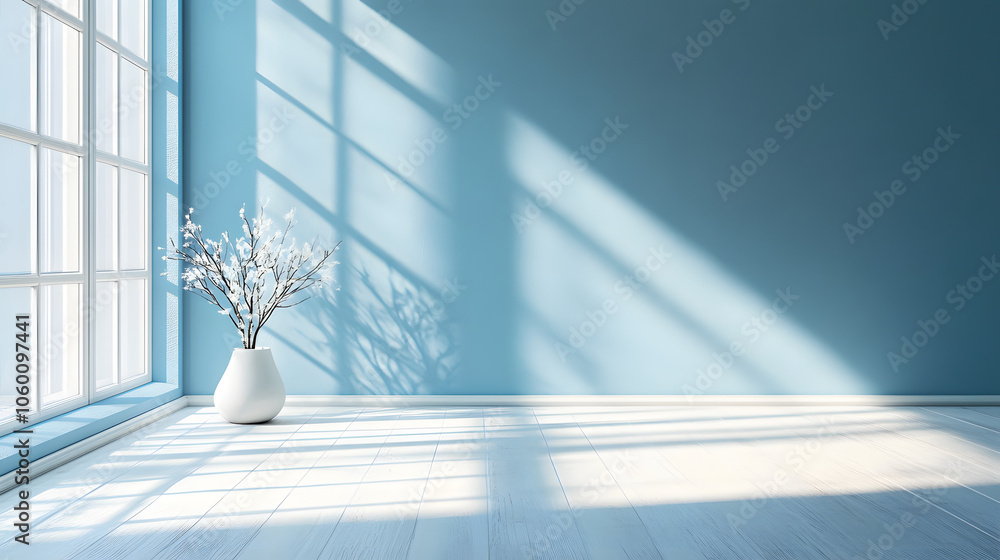 Fototapeta premium blue empty room with tree