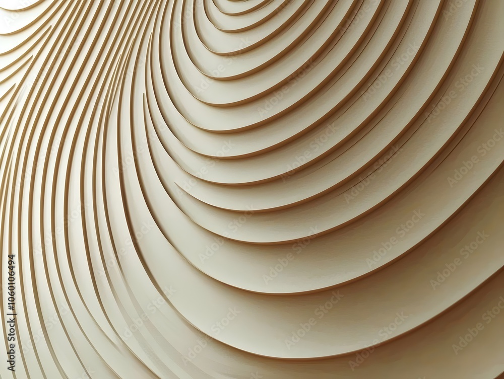 Fototapeta premium An abstract view of elegantly curved, layered lines in soft beige tones creates a sense of depth and movement, enhancing the visual appeal of the textured surface.