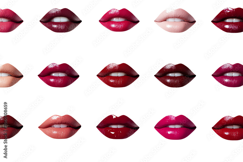 Fototapeta premium A collection of various lip colors on a white isolated background.