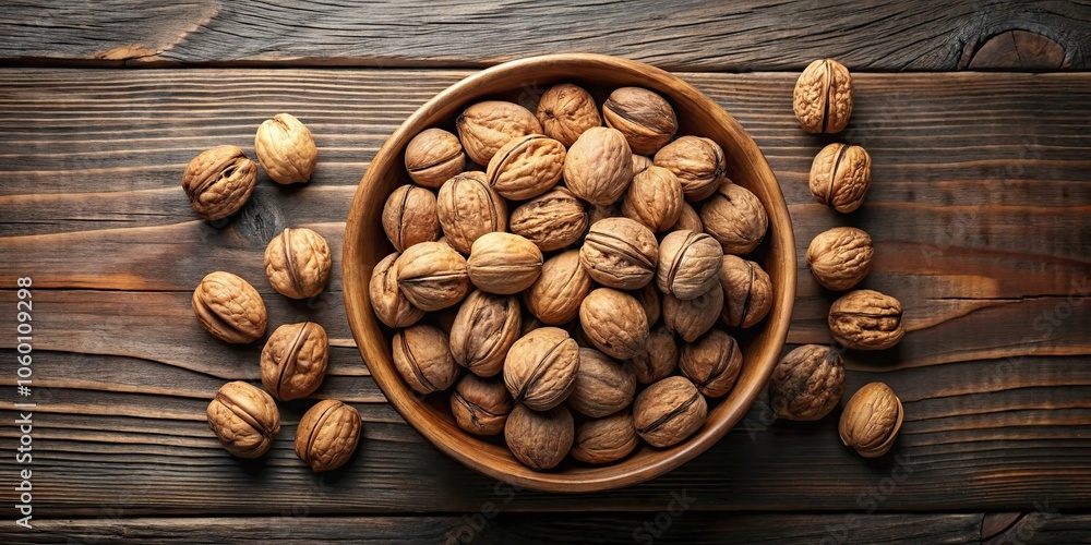 Top view of a bowl filled with walnuts, nuts, food, healthy, snack, organic, natural, vegetarian, bowl, close-up, fresh Top view of a bowl filled with walnuts, nuts, food, healthy, snack, organic, natural, vegetarian, bowl, close-up, fresh