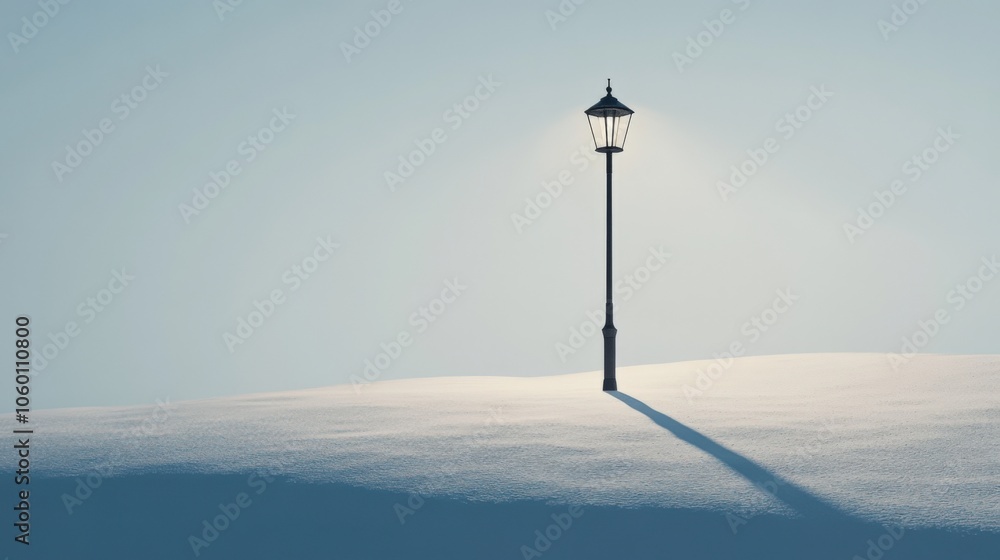 Fototapeta premium Solitary Streetlight Stands Tall In Snowy Field