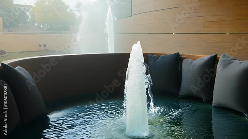 Fountain in a tranquil spa environment with water gently flowing into a pool, creating a refreshing ambiance. video