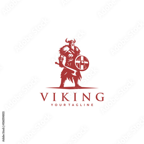 Vikings logo design. Nordic warrior symbol. Horned Norseman emblem. Barbarian man head icon with horn helmet and beard