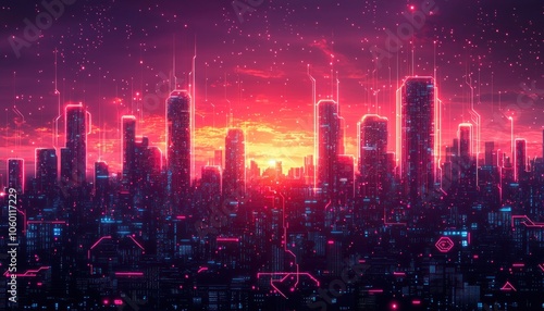 Wallpaper Mural Cyberpunk City Skyline with Neon Lights and Circuitry Torontodigital.ca