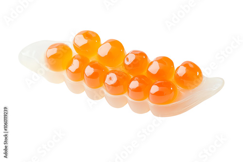 Delicious fish roe on a white plate, showcasing vibrant orange color, perfect for culinary presentations.