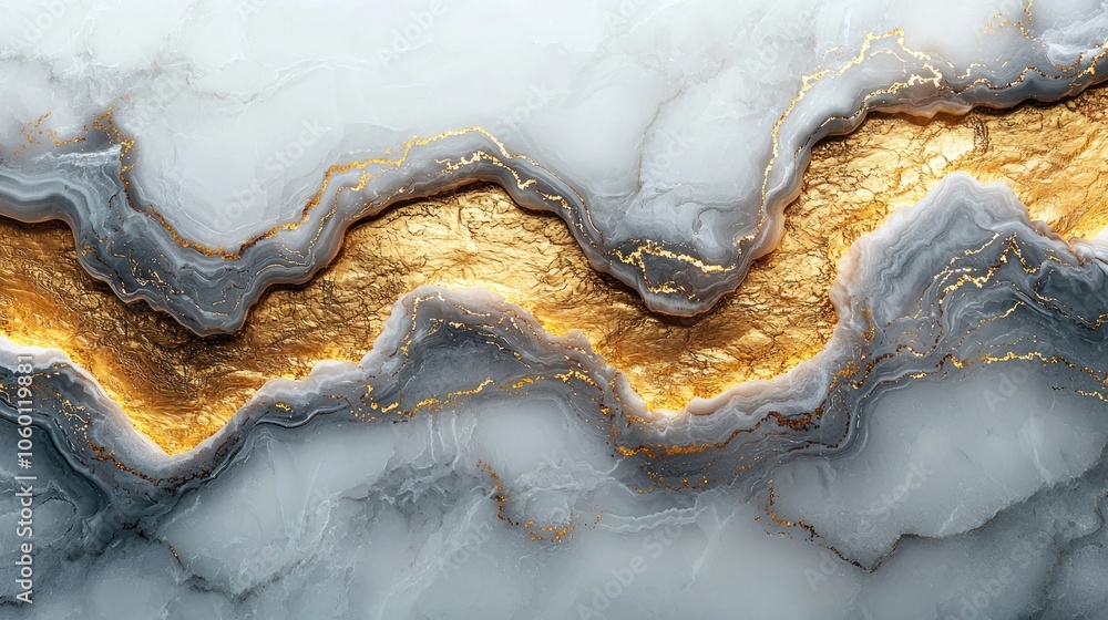 Fototapeta premium Abstract Grey and Gold Marble Swirls with Glittering Veins