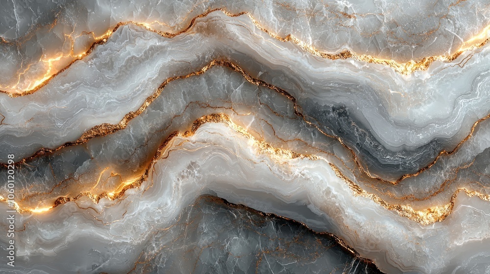 Fototapeta premium Abstract Marble Texture with Golden Veins and Glowing Edges